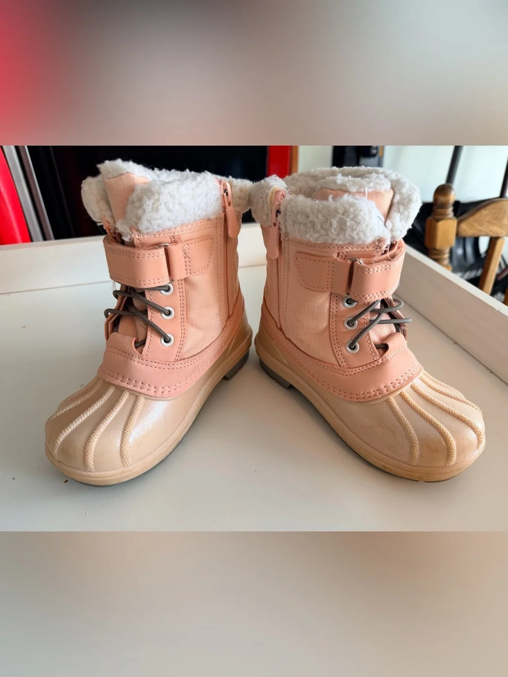 Pink Sherpa-Lined Kids Winter Duck Boots Size 12 Cat & Jack